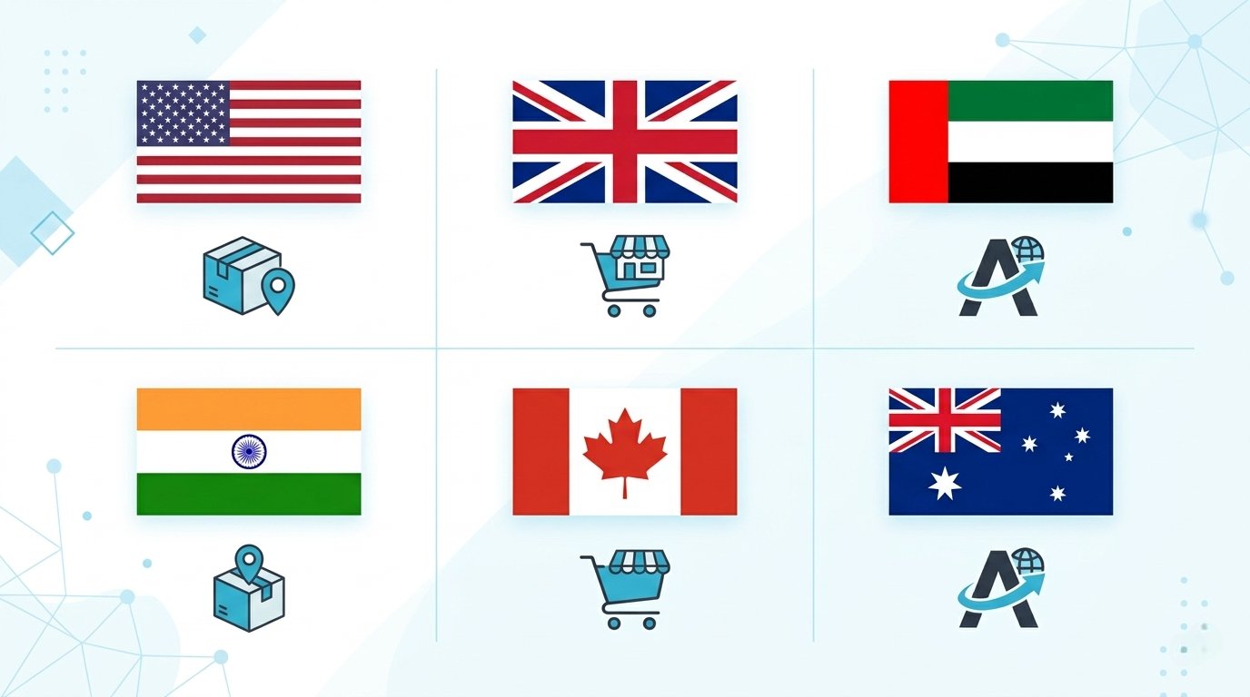 Amazon Global Marketplaces — US, UK, UAE, India, Canada, Australia